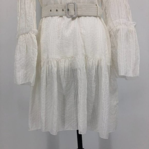 CAMI NYC Shawn White Belted Cotton and Silk Jacquard tiered sleeve mini dress SP - Picture 7 of 7